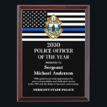 Police Officer Of The Year Department Custom Logo Award Plaque<br><div class="desc">Celebrate and show your appreciation to an outstanding Police Officer with this Thin Blue Line Police Officer Of The Year Award - American flag design in Police Flag colors , modern black blue design with custom police department logo. Personalize this police officer award with officers name, text with law enforcement...</div>