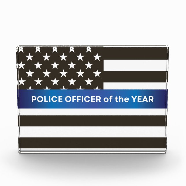 Police Officer of the Year Emblem Thin Blue Line Acrylic Award (Front)