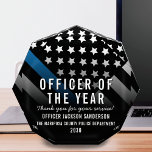 Police Officer of the Year Employee Recognition Acrylic Award<br><div class="desc">This design features a police force flag with black and white stripes,  and a thin blue line stripe as well. This award is great for showing appreciation to an officer sheriff,  captain,  or chief for their service and recognizing them as officer of the year.</div>