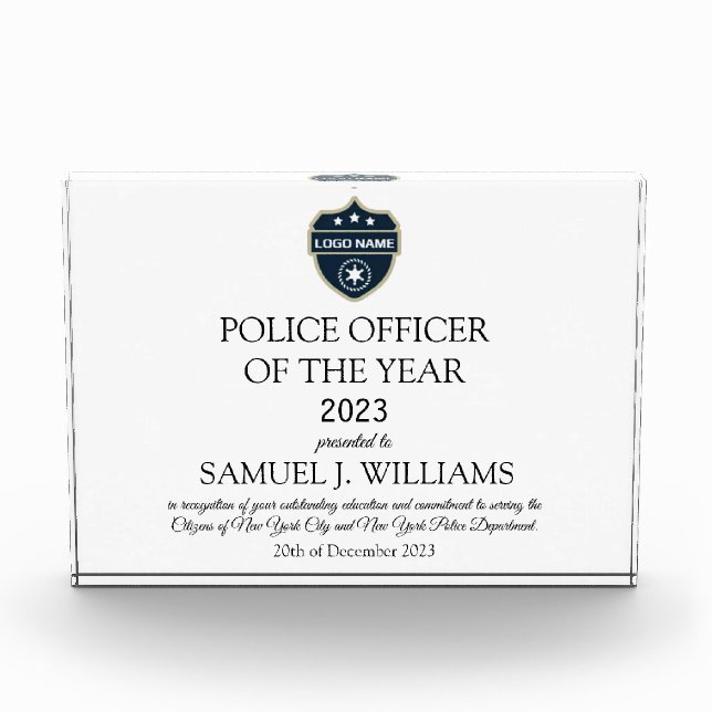 Police Officer of the Year Law Enforcement Acrylic Award (Front)