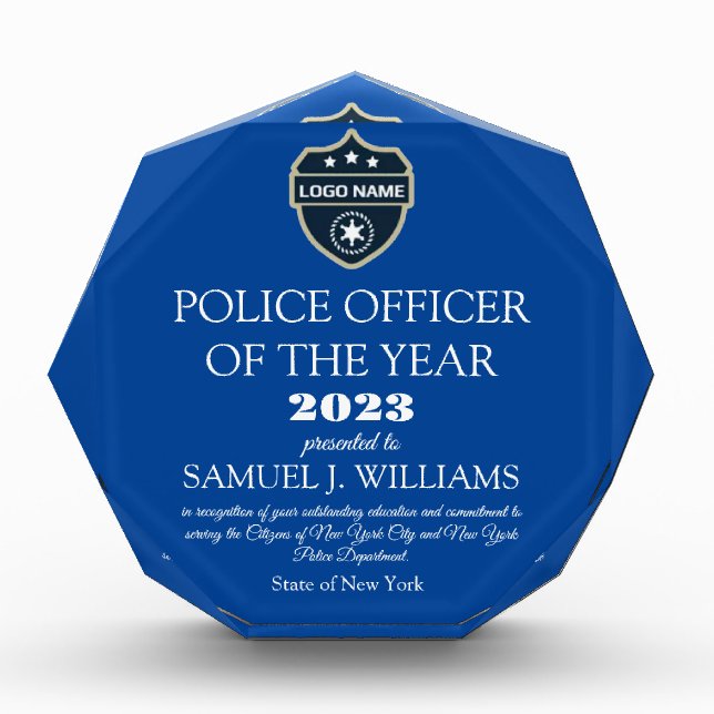 Police Officer of the Year Law Enforcement Acrylic Award (Front)