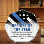 Police Officer of the Year Law Enforcement Acrylic Award<br><div class="desc">This design features a police force flag with black and white stripes,  and a thin blue line stripe as well. This award is great for showing appreciation to an officer sheriff,  captain,  or chief for their service and recognizing them as officer of the year.</div>