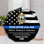 Police Officer Of The Year Law Enforcement  Acrylic Award<br><div class="desc">Celebrate and show your appreciation to an outstanding Police Officer with this Thin Blue Line Police Officer Of The Year Award - American flag design in Police Flag colors , modern black blue design with custom police department logo. Personalize this police officer award with officers name, text with law enforcement...</div>