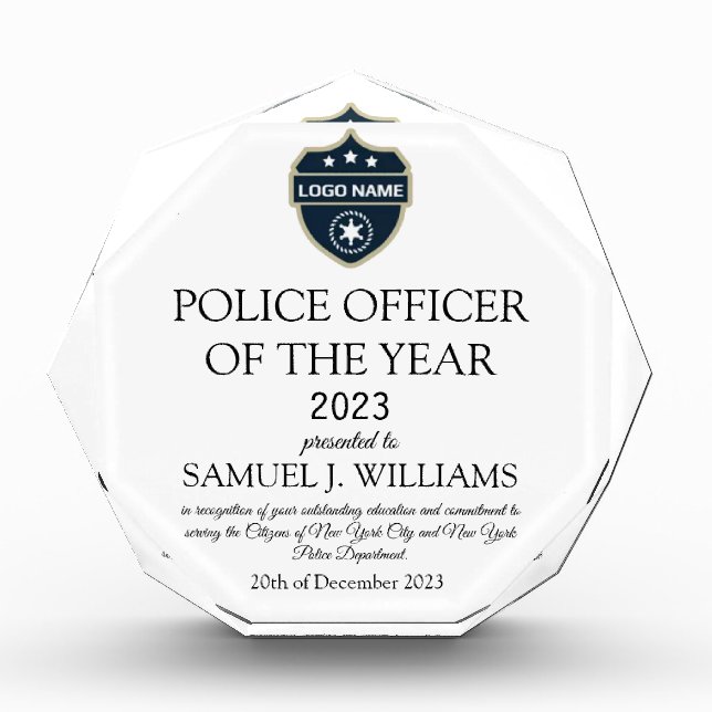 Police Officer of the Year Law Enforcement Acrylic Award (Front)