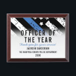 Police Officer of the Year Law Enforcement Award Plaque<br><div class="desc">This design features a police force flag with black and white stripes,  and a thin blue line stripe as well. This award is great for showing appreciation to an officer sheriff,  captain,  or chief for their service and recognizing them as officer of the year.</div>