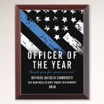 Police Officer of the Year Law Enforcement Award Plaque<br><div class="desc">This design features a police force flag with black and white stripes,  and a thin blue line stripe as well. This award is great for showing appreciation to an officer sheriff,  captain,  or chief for their service and recognizing them as officer of the year.</div>