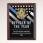 Police Officer of the Year Law Enforcement Award Plaque<br><div class="desc">This design features a police force flag with black and white stripes,  and a thin blue line stripe as well. This award is great for showing appreciation to an officer sheriff,  captain,  or chief for their service and recognizing them as officer of the year.</div>