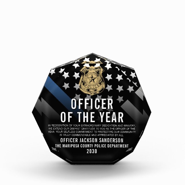 Police Officer of the Year Law Enforcement Logo Acrylic Award (Front)