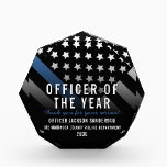 Police Officer of the Year Law Enforcement Officer Acrylic Award<br><div class="desc">This design features a police force flag with black and white stripes,  and a thin blue line stripe as well. This award is great for showing appreciation to an officer sheriff,  captain,  or chief for their service and recognizing them as officer of the year.</div>