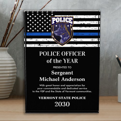 Police Officer Of The Year Logo Thin Blue Line Acrylic Award