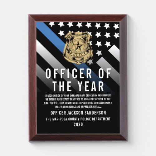 Police Officer of the Year Logo Thin Blue Line Award Plaque