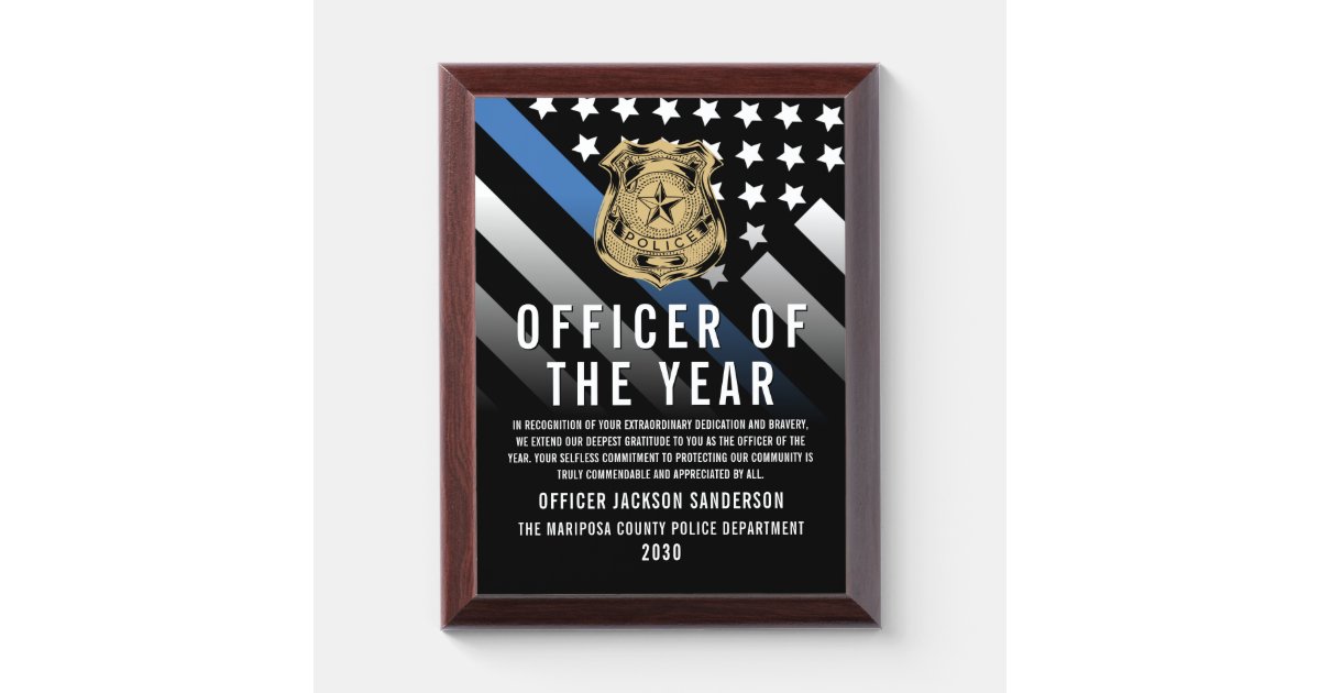 Police Officer of the Year Logo Thin Blue Line Award Plaque | Zazzle
