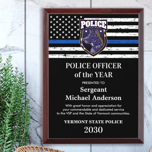 Police Officer Of The Year Logo Thin Blue Line Award Plaque