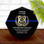 Police Officer of the Year Thin Blue Line Acrylic Award<br><div class="desc">Personalized police officer of the year award,  featuring the classic thin blue line on a black background with a gold badge and gold laurel wreath.</div>