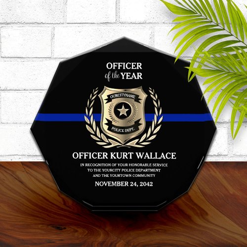 Police Officer of the Year Thin Blue Line Acrylic Award