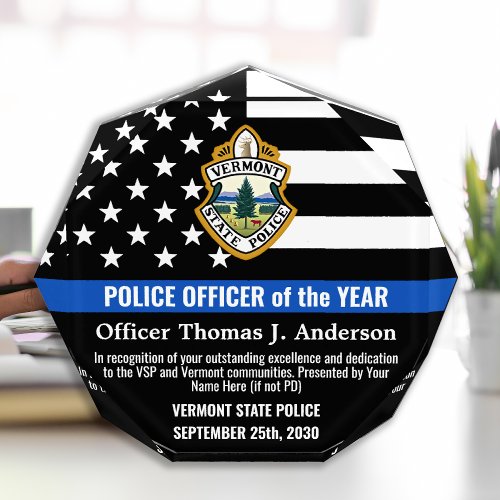 Police Officer Of The Year Thin Blue Line Employee Acrylic Award