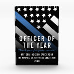 Police Officer of the Year Thin Blue Line Flag Acrylic Award<br><div class="desc">This design features a police force flag with black and white stripes, and a thin blue line stripe as well. This award is great for showing appreciation to an officer sheriff, captain, or chief for their service and recognizing them as officer of the year.</div>