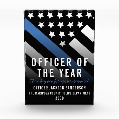 Police Officer of the Year Thin Blue Line Flag Acrylic Award