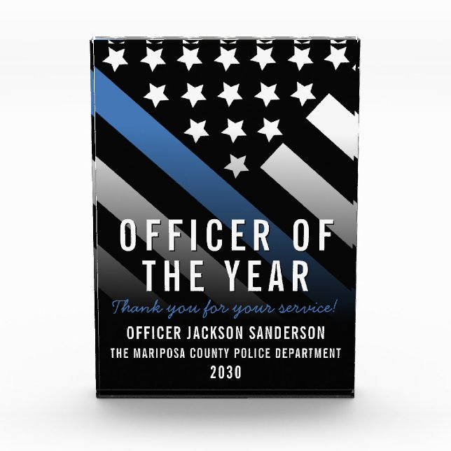 Police Officer of the Year Thin Blue Line Flag Acrylic Award (Front)