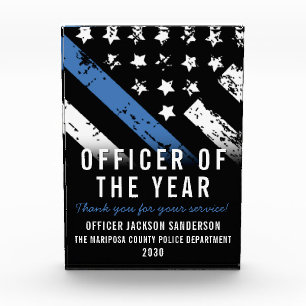 Police Officer of the Year Thin Blue Line Flag Acrylic Award