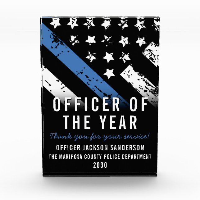 Police Officer of the Year Thin Blue Line Flag Acrylic Award (Front)