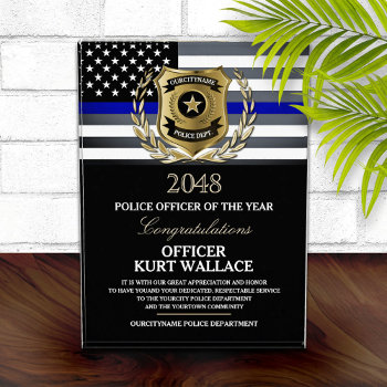 Police Officer Of The Year Thin Blue Line Flag Acrylic Award by reflections06 at Zazzle