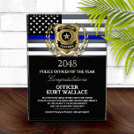 Police Officer of the Year Thin Blue Line Flag Acrylic Award<br><div class="desc">Personalized police officer of the year award,  featuring the classic thin blue line police flag,  and a gold badge and gold laurel wreath.</div>