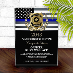 Police Officer of the Year Thin Blue Line Flag Acrylic Award