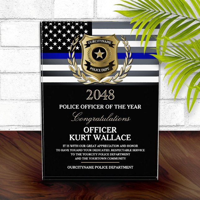 Police Officer of the Year Thin Blue Line Flag Acrylic Award (Creator Uploaded)