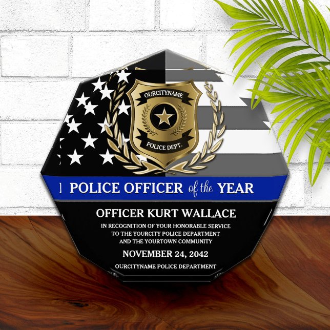 Police Officer of the Year Thin Blue Line Flag Acrylic Award (Creator Uploaded)