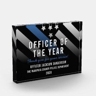 Police Officer of the Year Thin Blue Line Flag Acrylic Award