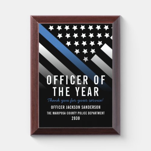 Police Officer of the Year Thin Blue Line Flag Award Plaque