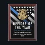 Police Officer of the Year Thin Blue Line Flag Award Plaque<br><div class="desc">This design features a police force flag with black and white stripes,  and a thin blue line stripe as well. This award is great for showing appreciation to an officer sheriff,  captain,  or chief for their service and recognizing them as officer of the year.</div>