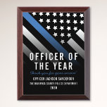 Police Officer of the Year Thin Blue Line Flag Award Plaque<br><div class="desc">This design features a police force flag with black and white stripes,  and a thin blue line stripe as well. This award is great for showing appreciation to an officer sheriff,  captain,  or chief for their service and recognizing them as officer of the year.</div>
