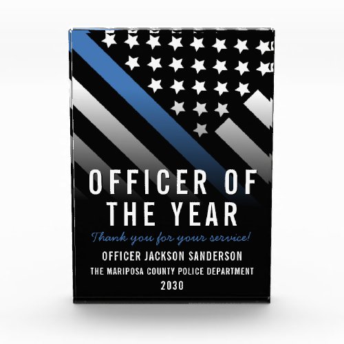 Police Officer of the Year Thin Blue Line Flag Photo Block