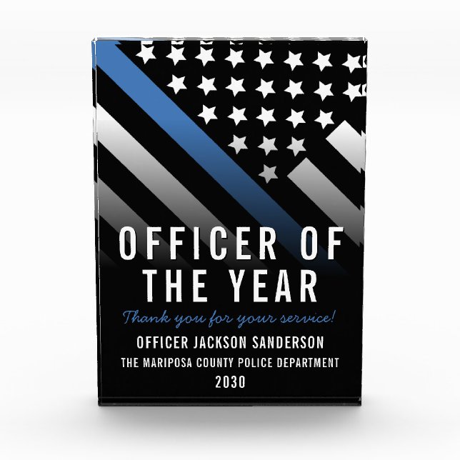 Police Officer of the Year Thin Blue Line Flag Photo Block (Front)