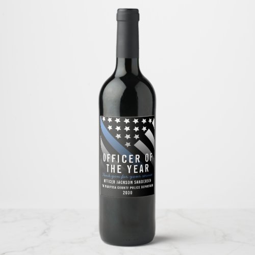 Police Officer of the Year Thin Blue Line Flag Wine Label
