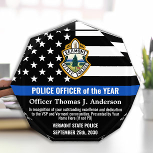 Police Officer Of The Year Thin Blue Line Logo Acrylic Award