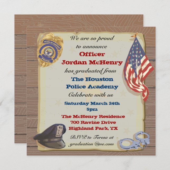Police Officer Party Invitation (Front/Back)
