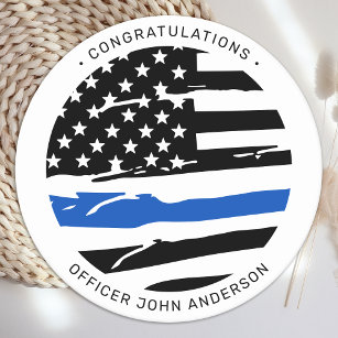 Police Officer Party Thin Blue Line Congratulation Classic Round Sticker