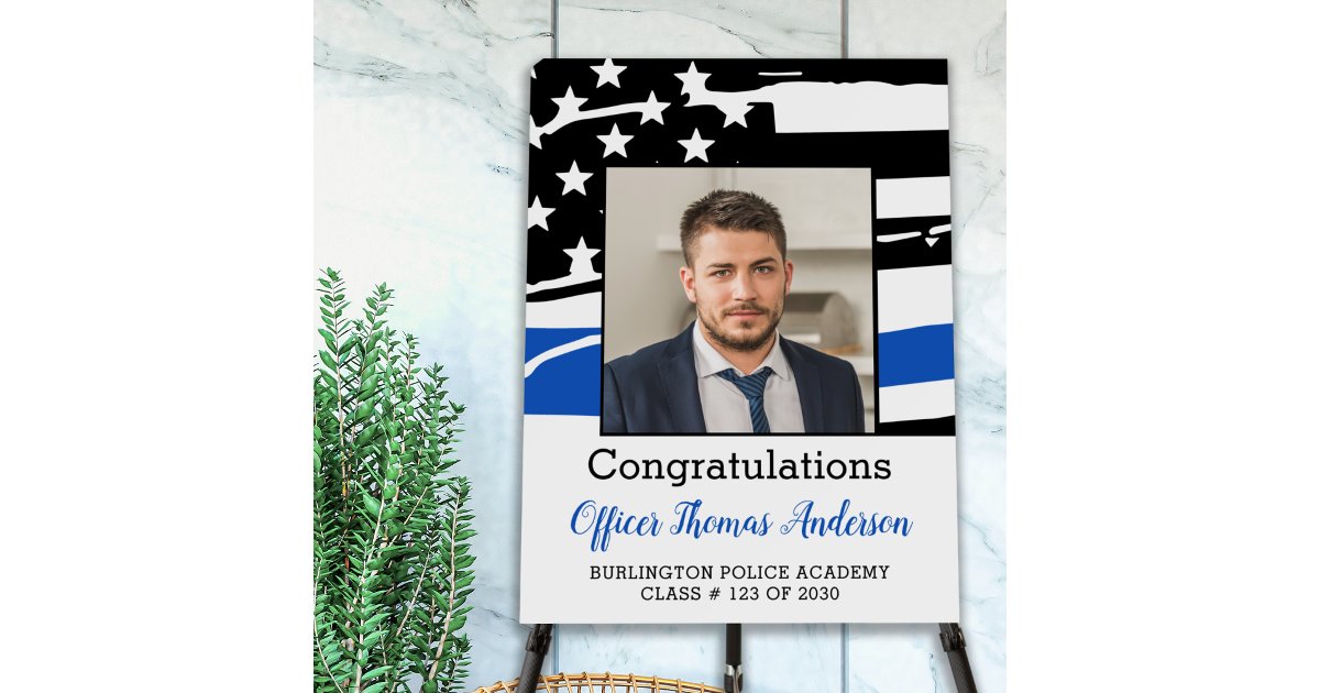 Police Officer Party Thin Blue Line Graduation Foam Board | Zazzle