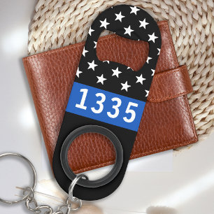Police Officer Personalized Badge # Thin Blue Line Keychain Bottle Opener
