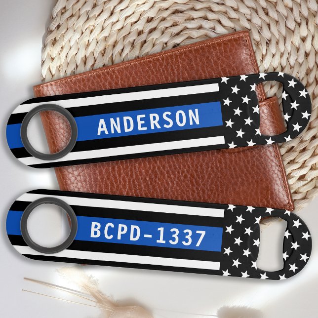 Police Officer Personalized Modern Thin Blue Line Bar Key (Creator Uploaded)