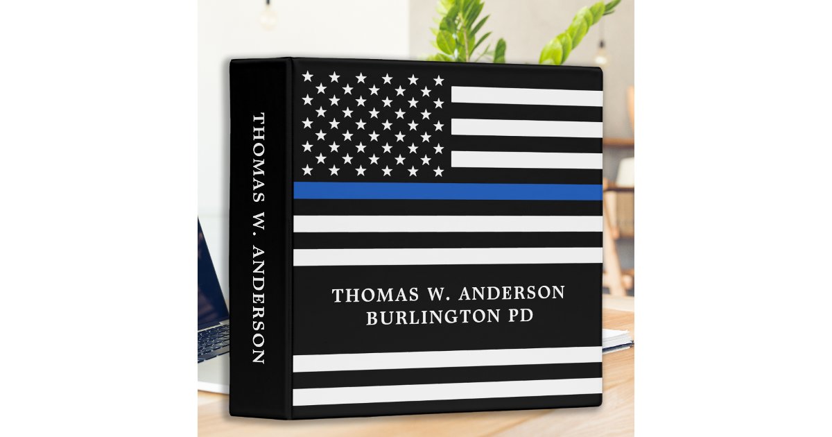 Police Officer Personalized Name Thin Blue Line 3 Ring Binder | Zazzle