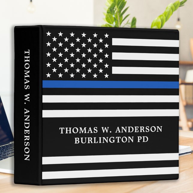 Police Officer Personalized Name Thin Blue Line 3 Ring Binder (Creator Uploaded)