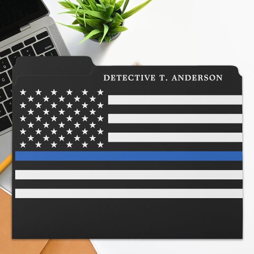 Police Officer Personalized Name Thin Blue Line File Folder