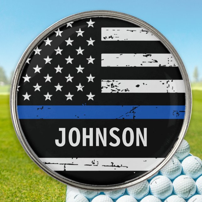 Police Officer Personalized Name Thin Blue Line Golf Ball Marker (Creator Uploaded)