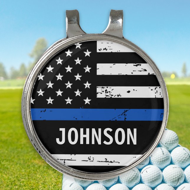 Police Officer Personalized Name Thin Blue Line Golf Hat Clip (Creator Uploaded)
