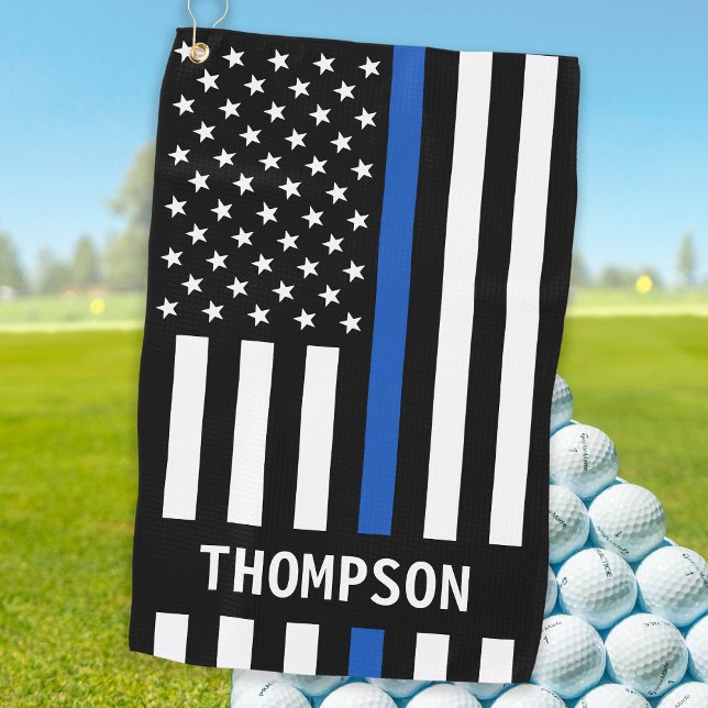 Police Officer Personalized Name Thin Blue Line Golf Towel (Creator Uploaded)