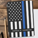 Police Officer Personalized Name Thin Blue Line iPad Air Cover<br><div class="desc">Thin Blue Line iPad Cover - American flag in Police Flag colors, modern black and blue design . Personalize with police officers name. This personalized police officer iPad cover is perfect for police departments and law enforcement officers. COPYRIGHT © 2020 Judy Burrows, Black Dog Art - All Rights Reserved. Police...</div>